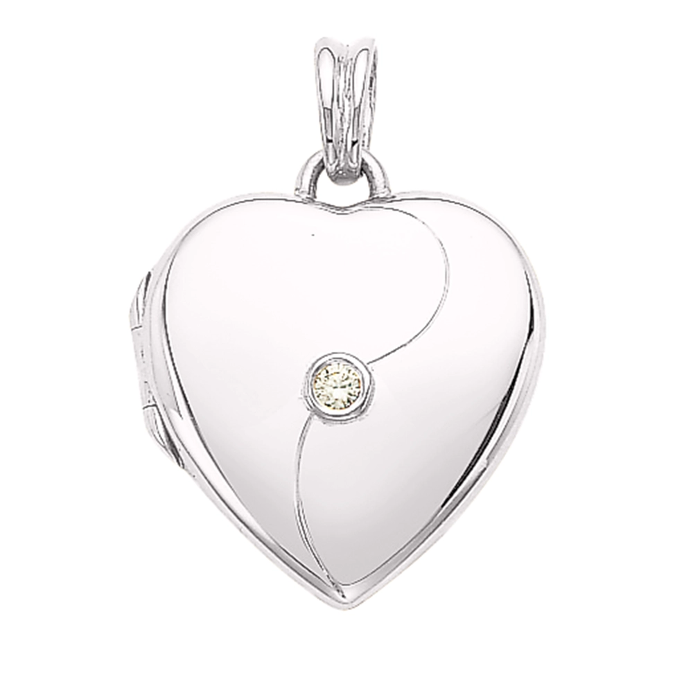 Heart-shaped locket necklace in white gold with a diamond
