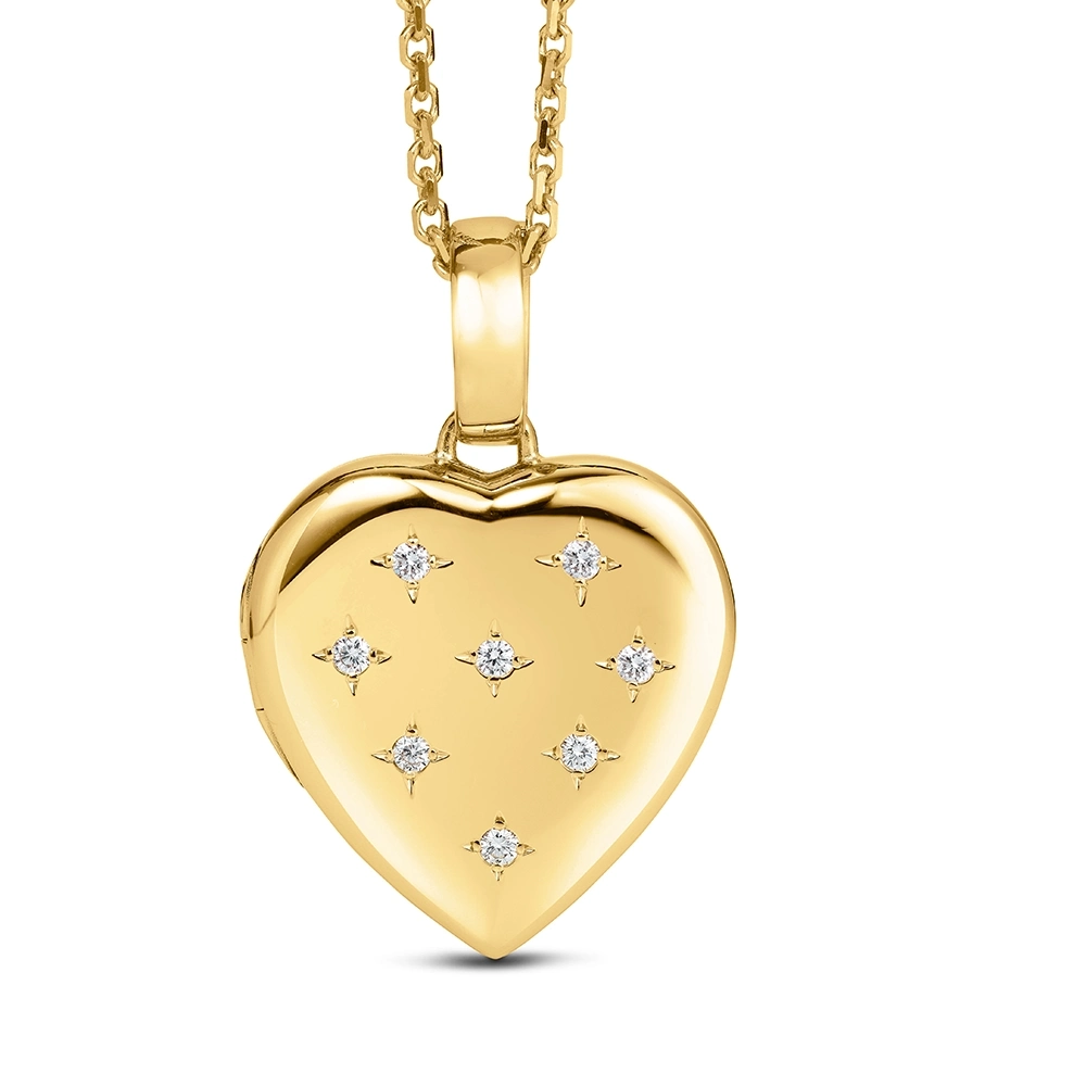 Herzförmiges Medaillon-Collier in Gelbgold mit Brillanten