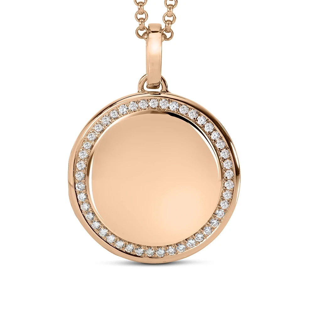 Rundes Medaillon-Collier in Roségold verziert mit einem ring aus Brillanten