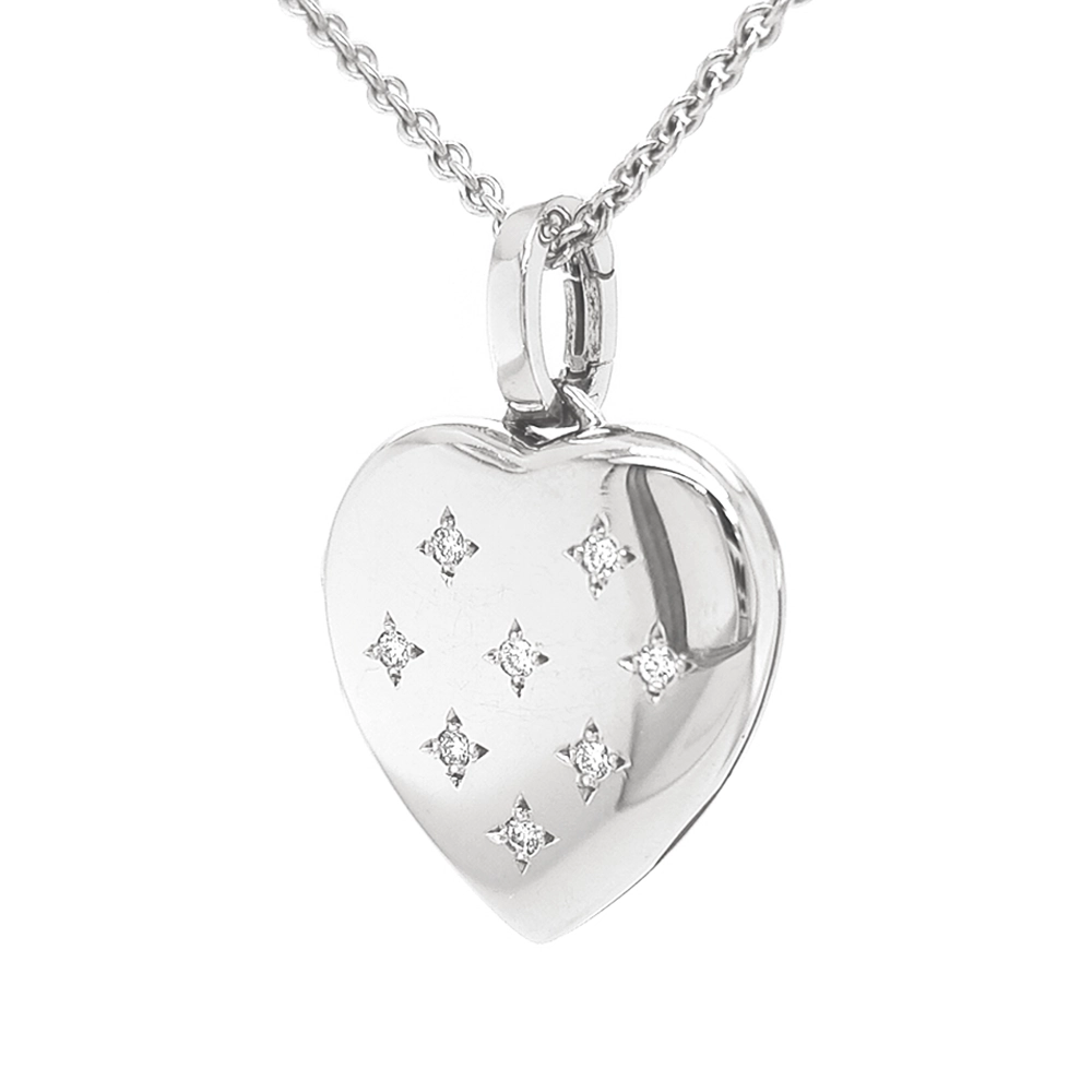 Herzförmiges Medaillon-Collier in Weißgold mit Brillanten