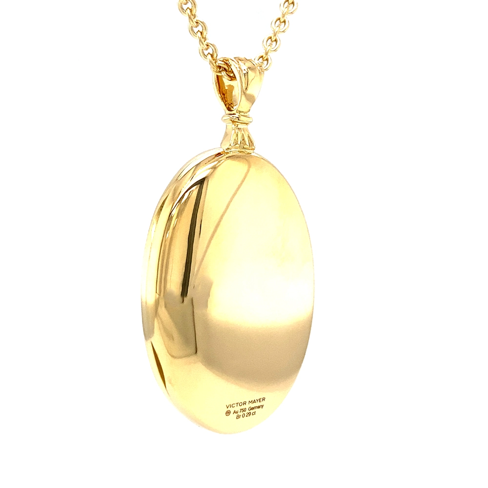 Oval locket necklace in yellow gold, lacquered blue and set with diamonds