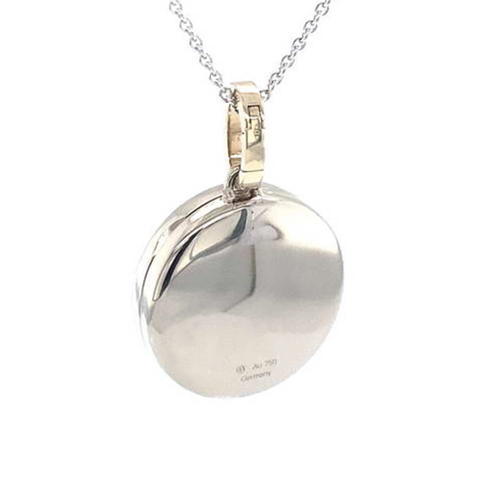 Rundes Medaillon-Collier in Weißgold, blau lackiert und einem brillant