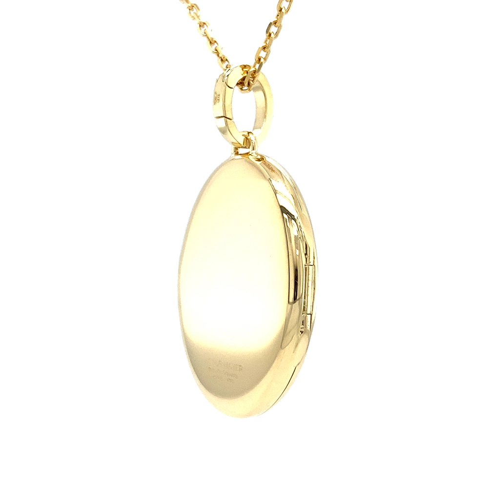Ovaler Medaillon-Anhänger in Gelbgold mit sternförmig gefassten Brillanten.